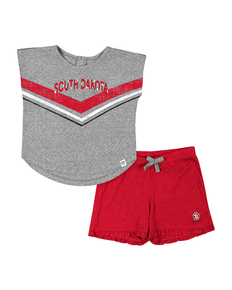 Gray tee with red South Dakota lettering with red shorts