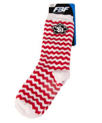 Youth red and white chevron socks with black SD coyote paw logo