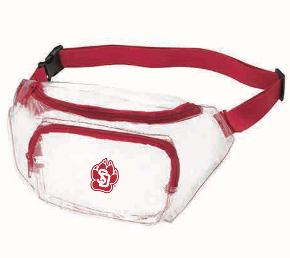 Clear fanny pack with red band and red SD paw