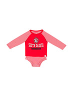 Red Onesie with SD paw and white South Dakota Coyotes graphic