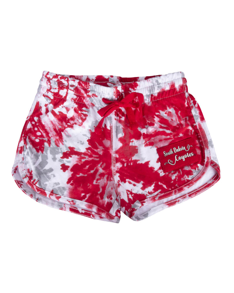 Red and white tie dye shorts
