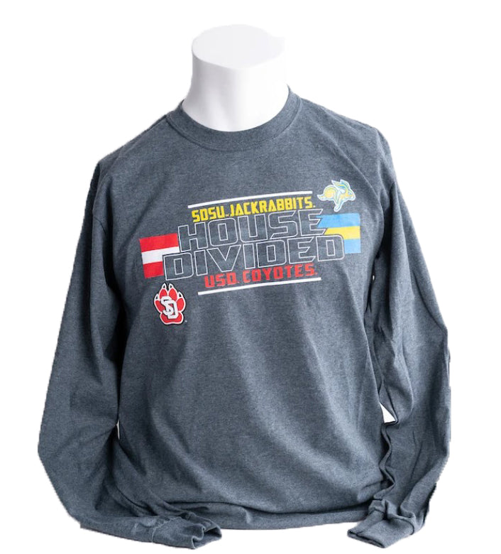 Gray long sleeve with 'House Divided' graphic 