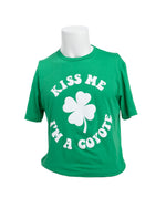 Green tee with Kiss Me I'm A Coyote in white lettering