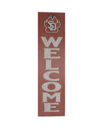 Wooden red welcome sign with SD paw 