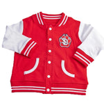 Red and white USD letterman jacket