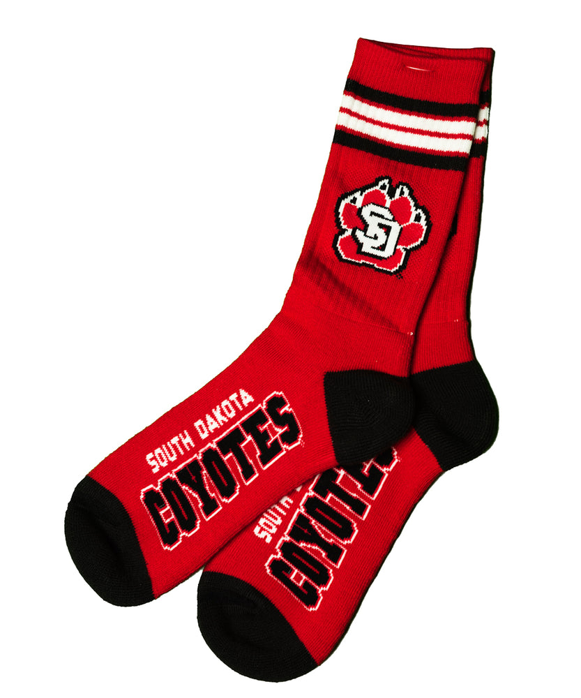 Four striped red SD coyote shin length socks