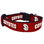 Red collar with white SD logo and Coyote lettering