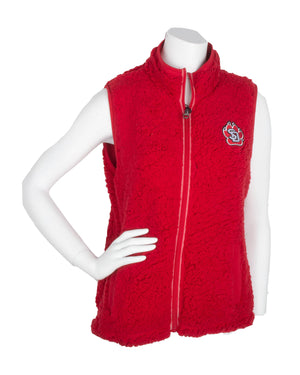 Antigua Red Poly Sherpa Women's Vest with Pockets