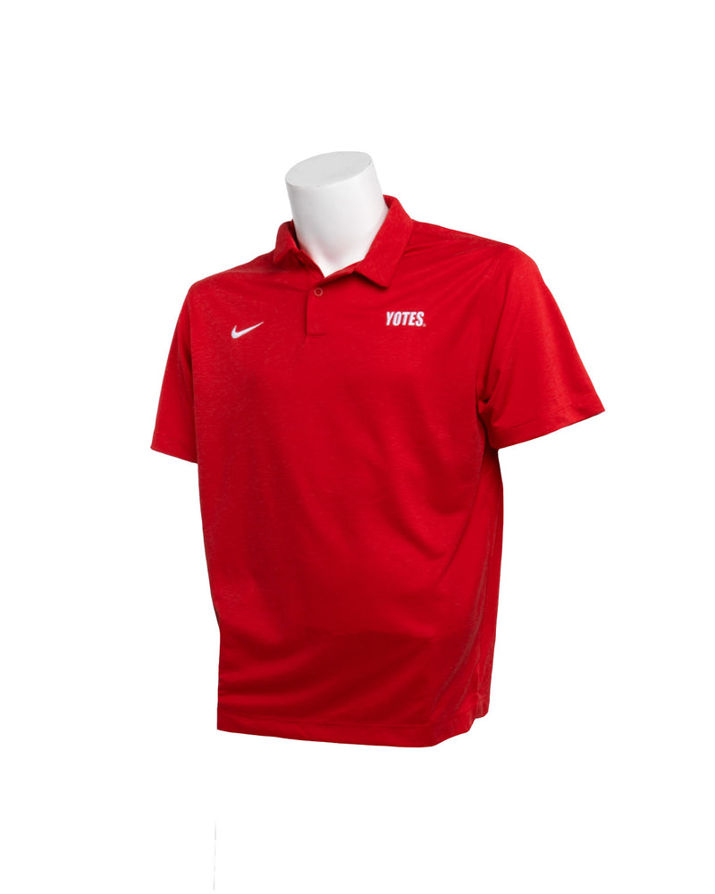 Red heathered Nike Polo with white Nike logo on right chest and the word 'YOTES' in white on left chest