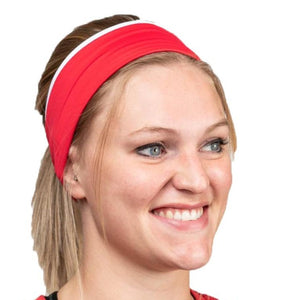 Red headband with white outlining 