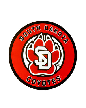 
                
                    Load image into Gallery viewer, Round red and black lighted LED wall sign that says &amp;#39;South Dakota Coyotes&amp;#39; with the SD Paw logo in the middle
                
            