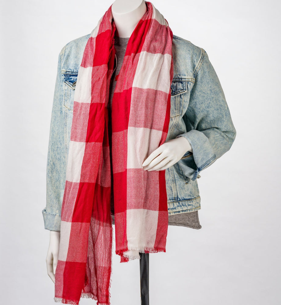 
                
                    Load image into Gallery viewer, Red/White Plaid Woven Scarf
                
            