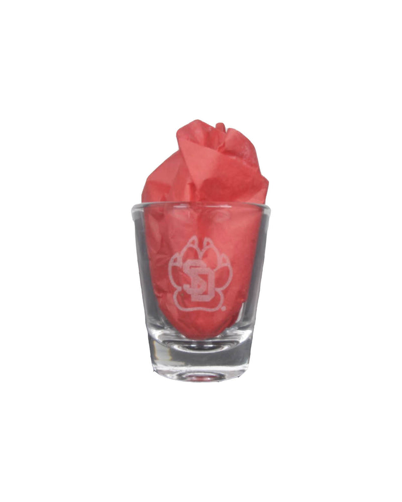 Shot glass with white SD paw print