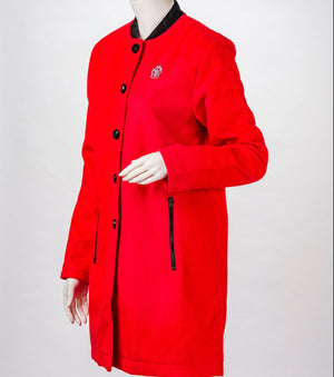 
                
                    Load image into Gallery viewer, Women&amp;#39;s Long Red  Coat with Black Trim
                
            