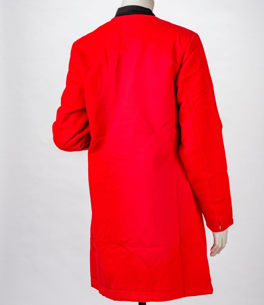 Women's Long Red  Coat with Black Trim