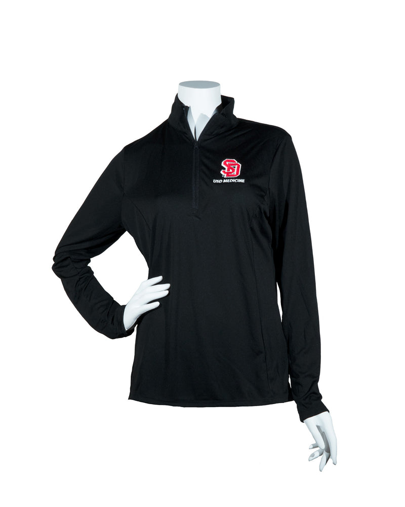 
                
                    Load image into Gallery viewer, Black quarter zip with SD medical school logo right chest
                
            
