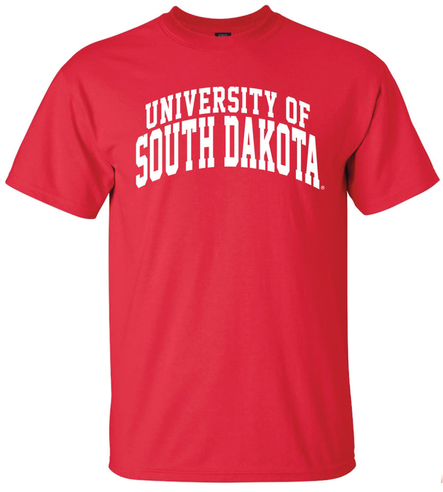 
                
                    Load image into Gallery viewer, MV Unisex Red Tee with White University of South Dakota
                
            