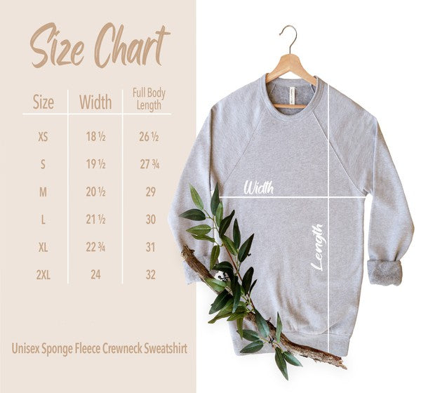 
                
                    Load image into Gallery viewer, Bella Canvas Crew Sweatshirt size chart
                
            