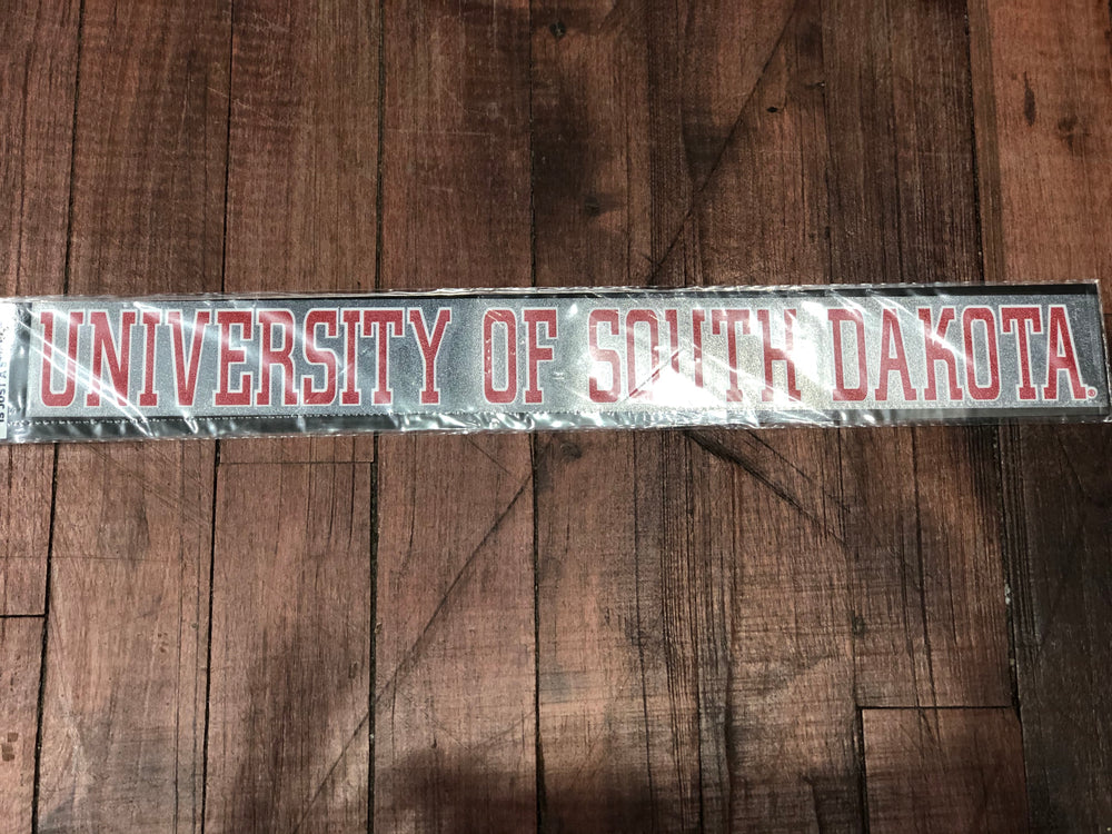 Red lettering of University of South Dakota decal