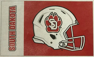 Flag with white SD helmet and red South Dakota lettering  