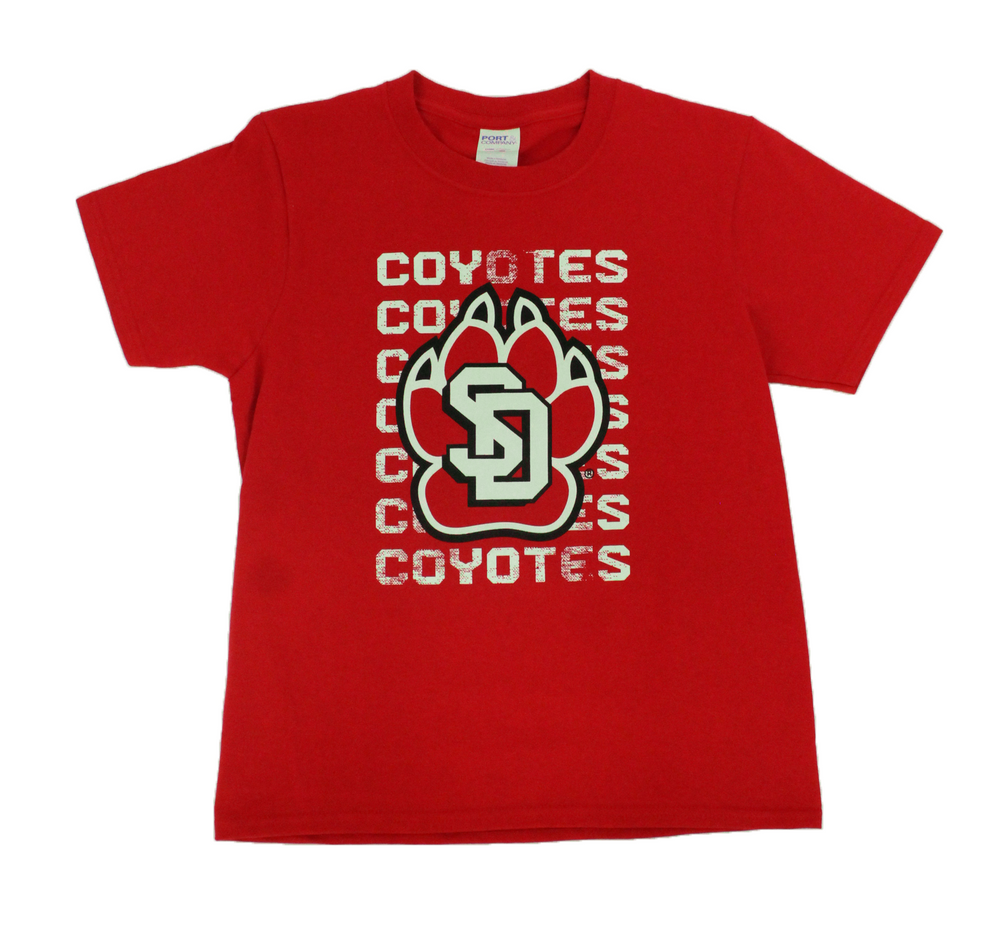 
                
                    Load image into Gallery viewer, Redd youth tee with SD paw and Coyotes in white lettering
                
            