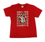 Redd youth tee with SD paw and Coyotes in white lettering